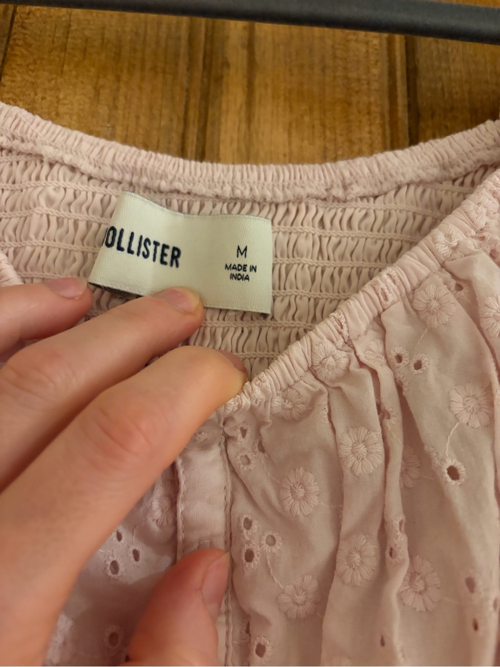 Hollister Light Pink Eyelet Puff-Sleeve Blouse - Picture 2 of 3
